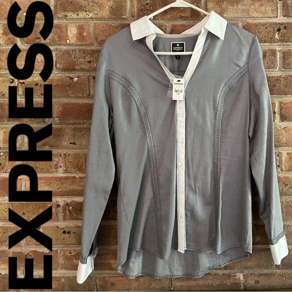 NWT EXPRESS The Essential Shirt Button Down Office Attire Striped Large